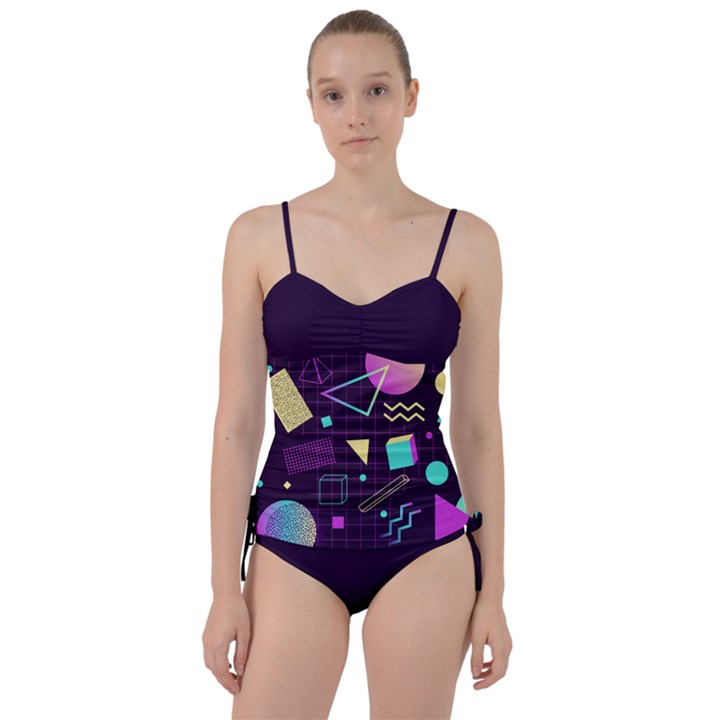 Retrowave Aesthetic vaporwave retro memphis pattern 80s design 3D geometric shapes Sweetheart Tankini Set