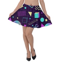 Retrowave Aesthetic Vaporwave Retro Memphis Pattern 80s Design 3d Geometric Shapes Velvet Skater Skirt by genx