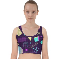 Retrowave Aesthetic Vaporwave Retro Memphis Pattern 80s Design 3d Geometric Shapes Velvet Racer Back Crop Top by genx