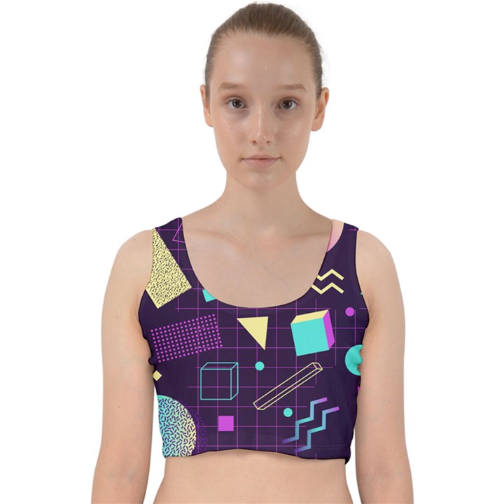 Retrowave Aesthetic vaporwave retro memphis pattern 80s design 3D geometric shapes Velvet Racer Back Crop Top