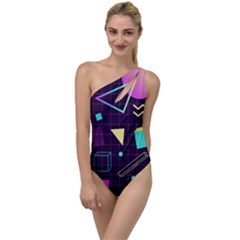 Retrowave Aesthetic Vaporwave Retro Memphis Pattern 80s Design 3d Geometric Shapes To One Side Swimsuit by genx