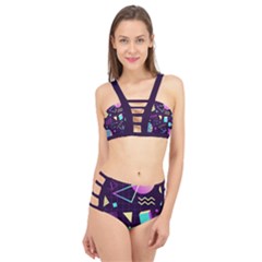 Retrowave Aesthetic Vaporwave Retro Memphis Pattern 80s Design 3d Geometric Shapes Cage Up Bikini Set by genx