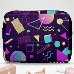 Retrowave Aesthetic Vaporwave Retro Memphis Pattern 80s Design 3d Geometric Shapes Make Up Pouch (large) by genx