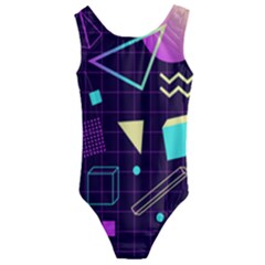 Retrowave Aesthetic Vaporwave Retro Memphis Pattern 80s Design 3d Geometric Shapes Kids  Cut-out Back One Piece Swimsuit by genx