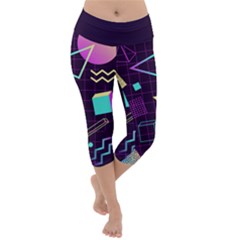 Retrowave Aesthetic Vaporwave Retro Memphis Pattern 80s Design 3d Geometric Shapes Lightweight Velour Capri Yoga Leggings by genx