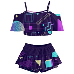 Retrowave Aesthetic Vaporwave Retro Memphis Pattern 80s Design 3d Geometric Shapes Kids  Off Shoulder Skirt Bikini by genx