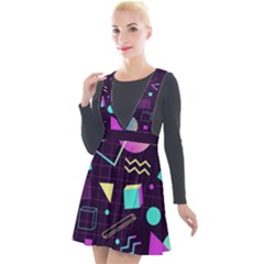 Retrowave Aesthetic Vaporwave Retro Memphis Pattern 80s Design 3d Geometric Shapes Plunge Pinafore Velour Dress by genx