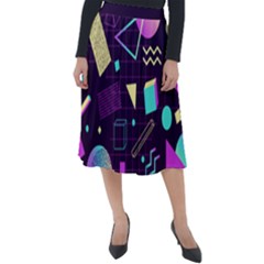 Retrowave Aesthetic Vaporwave Retro Memphis Pattern 80s Design 3d Geometric Shapes Classic Velour Midi Skirt  by genx