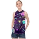 Retrowave Aesthetic vaporwave retro memphis pattern 80s design 3D geometric shapes High Neck Satin Top View1