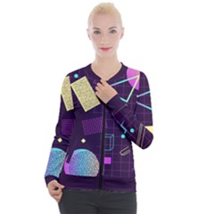 Retrowave Aesthetic Vaporwave Retro Memphis Pattern 80s Design 3d Geometric Shapes Casual Zip Up Jacket by genx