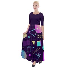 Retrowave Aesthetic Vaporwave Retro Memphis Pattern 80s Design 3d Geometric Shapes Half Sleeves Maxi Dress by genx