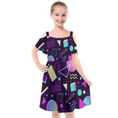 Retrowave Aesthetic Vaporwave Retro Memphis Pattern 80s Design 3d Geometric Shapes Kids  Cut Out Shoulders Chiffon Dress by genx