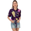 Retrowave Aesthetic vaporwave retro memphis pattern 80s design 3D geometric shapes Tie Front Shirt  View1