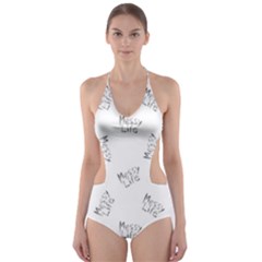 Messy Life Phrase Motif Typographic Pattern Cut-out One Piece Swimsuit by dflcprintsclothing