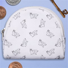 Messy Life Phrase Motif Typographic Pattern Horseshoe Style Canvas Pouch by dflcprintsclothing