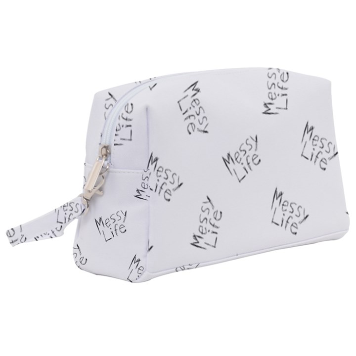 Messy Life Phrase Motif Typographic Pattern Wristlet Pouch Bag (Large)