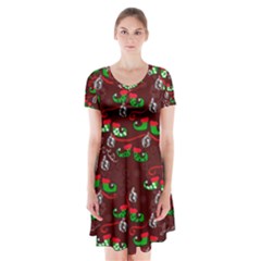 Elves Jingle Short Sleeve V-neck Flare Dress by bloomingvinedesign