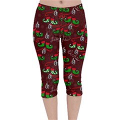 Elves Jingle Velvet Capri Leggings  by bloomingvinedesign