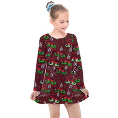 Elves Jingle Kids  Long Sleeve Dress by bloomingvinedesign