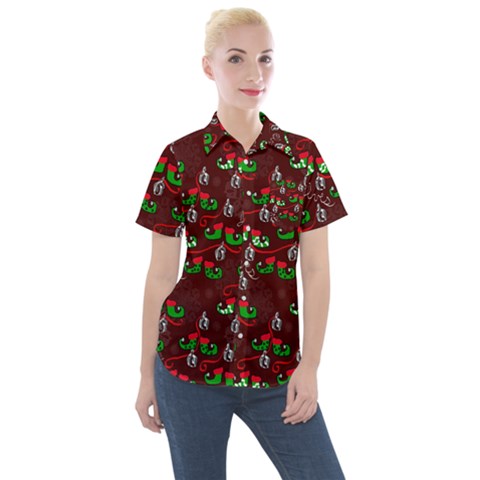 Elves Jingle Women s Short Sleeve Pocket Shirt by bloomingvinedesign