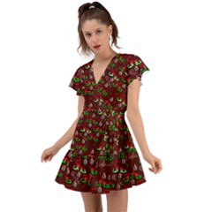 Elves Jingle Flutter Sleeve Wrap Dress