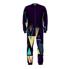 Retrowave Aesthetic Vaporwave Retro Memphis Triangle Pattern 80s Yellow Turquoise Purple Onepiece Jumpsuit (kids) by genx