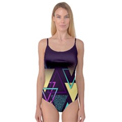 Retrowave Aesthetic Vaporwave Retro Memphis Triangle Pattern 80s Yellow Turquoise Purple Camisole Leotard  by genx