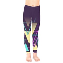 Retrowave Aesthetic Vaporwave Retro Memphis Triangle Pattern 80s Yellow Turquoise Purple Kids  Leggings by genx