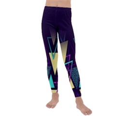 Retrowave Aesthetic Vaporwave Retro Memphis Triangle Pattern 80s Yellow Turquoise Purple Kids  Lightweight Velour Leggings by genx