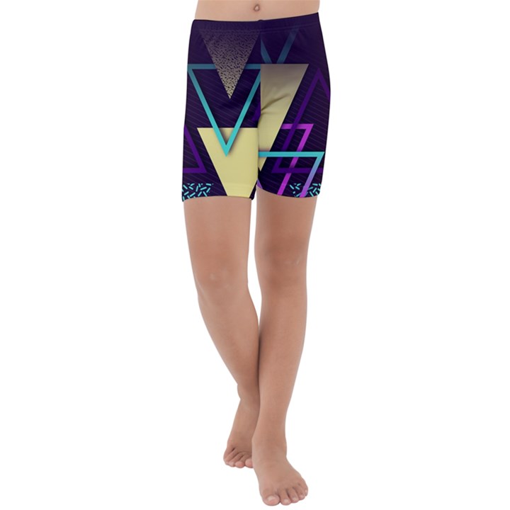 Retrowave Aesthetic vaporwave retro memphis triangle pattern 80s yellow turquoise purple Kids  Lightweight Velour Capri Yoga Leggings