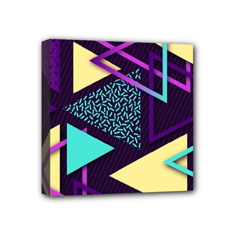 Retrowave Aesthetic Vaporwave Retro Memphis Triangle Pattern 80s Yellow Turquoise Purple Mini Canvas 4  X 4  (stretched) by genx