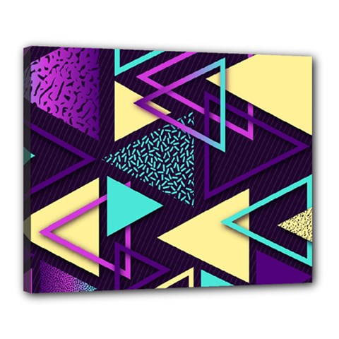 Retrowave Aesthetic Vaporwave Retro Memphis Triangle Pattern 80s Yellow Turquoise Purple Canvas 20  X 16  (stretched) by genx