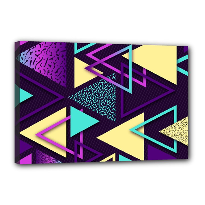 Retrowave Aesthetic vaporwave retro memphis triangle pattern 80s yellow turquoise purple Canvas 18  x 12  (Stretched)