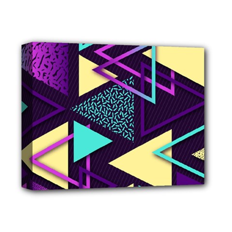 Retrowave Aesthetic Vaporwave Retro Memphis Triangle Pattern 80s Yellow Turquoise Purple Deluxe Canvas 14  X 11  (stretched) by genx