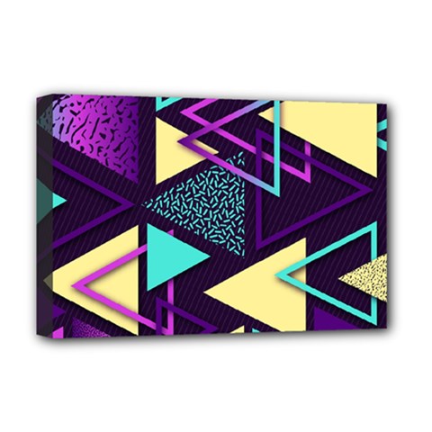 Retrowave Aesthetic Vaporwave Retro Memphis Triangle Pattern 80s Yellow Turquoise Purple Deluxe Canvas 18  X 12  (stretched) by genx