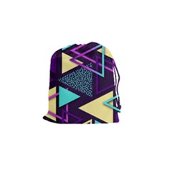 Retrowave Aesthetic Vaporwave Retro Memphis Triangle Pattern 80s Yellow Turquoise Purple Drawstring Pouch (small) by genx