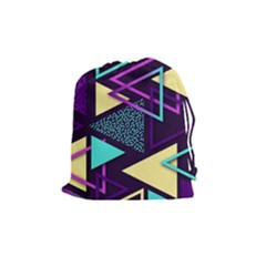 Retrowave Aesthetic Vaporwave Retro Memphis Triangle Pattern 80s Yellow Turquoise Purple Drawstring Pouch (medium) by genx