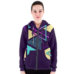 Retrowave Aesthetic Vaporwave Retro Memphis Triangle Pattern 80s Yellow Turquoise Purple Women s Zipper Hoodie by genx