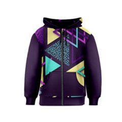 Retrowave Aesthetic Vaporwave Retro Memphis Triangle Pattern 80s Yellow Turquoise Purple Kids  Zipper Hoodie by genx