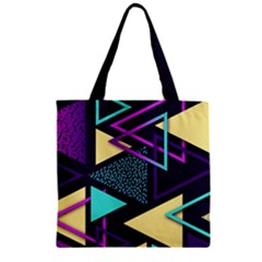 Retrowave Aesthetic Vaporwave Retro Memphis Triangle Pattern 80s Yellow Turquoise Purple Zipper Grocery Tote Bag by genx