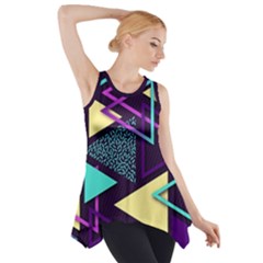 Retrowave Aesthetic Vaporwave Retro Memphis Triangle Pattern 80s Yellow Turquoise Purple Side Drop Tank Tunic by genx