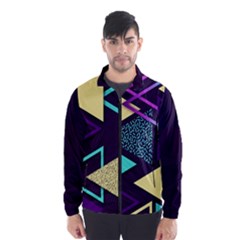 Retrowave Aesthetic Vaporwave Retro Memphis Triangle Pattern 80s Yellow Turquoise Purple Men s Windbreaker by genx