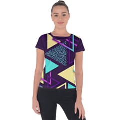 Retrowave Aesthetic Vaporwave Retro Memphis Triangle Pattern 80s Yellow Turquoise Purple Short Sleeve Sports Top  by genx