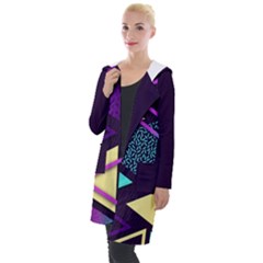 Retrowave Aesthetic Vaporwave Retro Memphis Triangle Pattern 80s Yellow Turquoise Purple Hooded Pocket Cardigan by genx