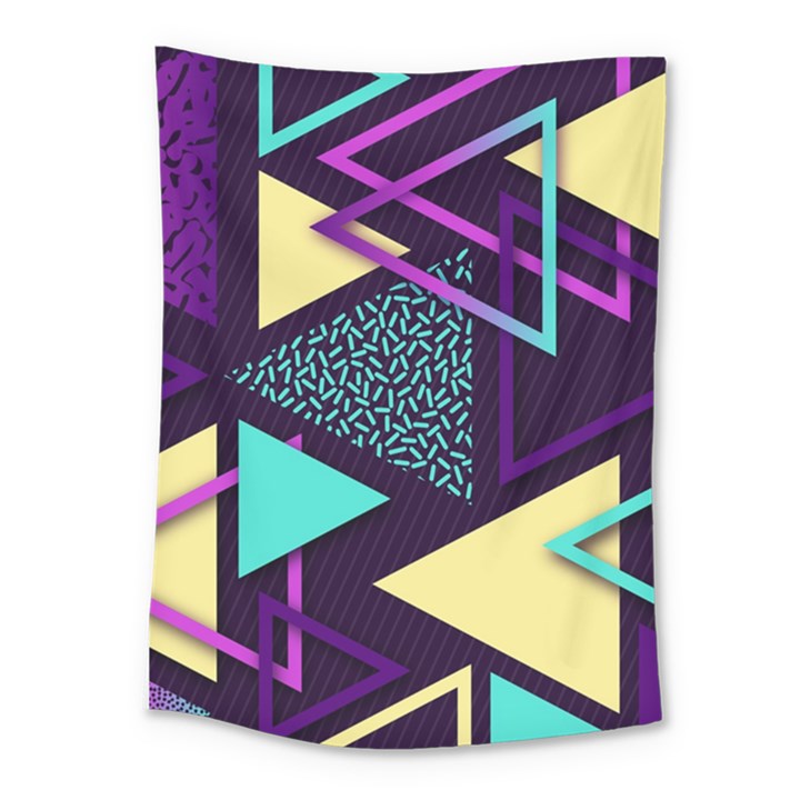 Retrowave Aesthetic vaporwave retro memphis triangle pattern 80s yellow turquoise purple Medium Tapestry