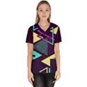 Retrowave Aesthetic vaporwave retro memphis triangle pattern 80s yellow turquoise purple Women s V-Neck Scrub Top View1