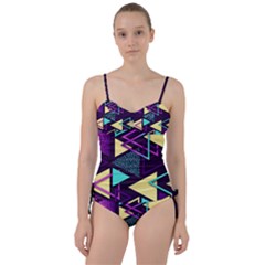 Retrowave Aesthetic Vaporwave Retro Memphis Triangle Pattern 80s Yellow Turquoise Purple Sweetheart Tankini Set by genx