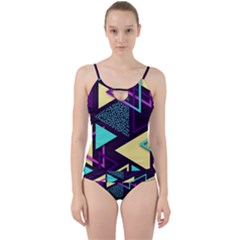 Retrowave Aesthetic Vaporwave Retro Memphis Triangle Pattern 80s Yellow Turquoise Purple Cut Out Top Tankini Set by genx