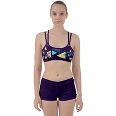 Retrowave Aesthetic Vaporwave Retro Memphis Triangle Pattern 80s Yellow Turquoise Purple Perfect Fit Gym Set by genx