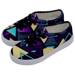 Retrowave Aesthetic Vaporwave Retro Memphis Triangle Pattern 80s Yellow Turquoise Purple Kids  Classic Low Top Sneakers by genx